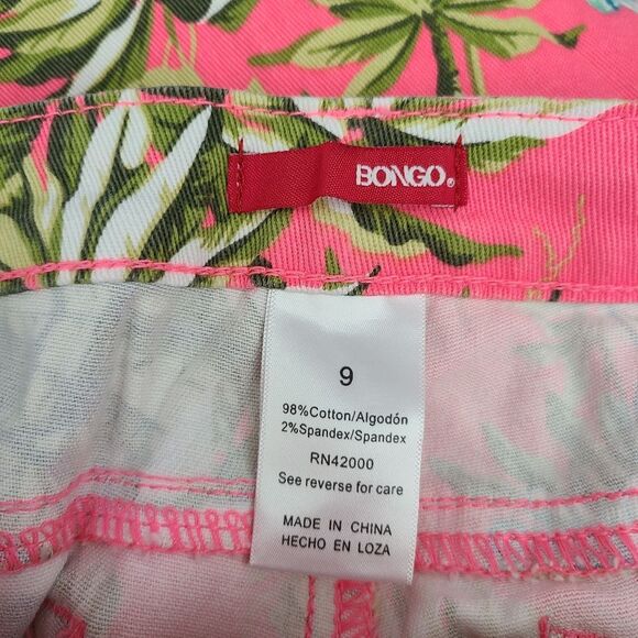 Bongo Junior Sz 9 Neon Pink Floral Palm Tropical Print Crop Stretchy Jeans Pants - Picture 8 of 10